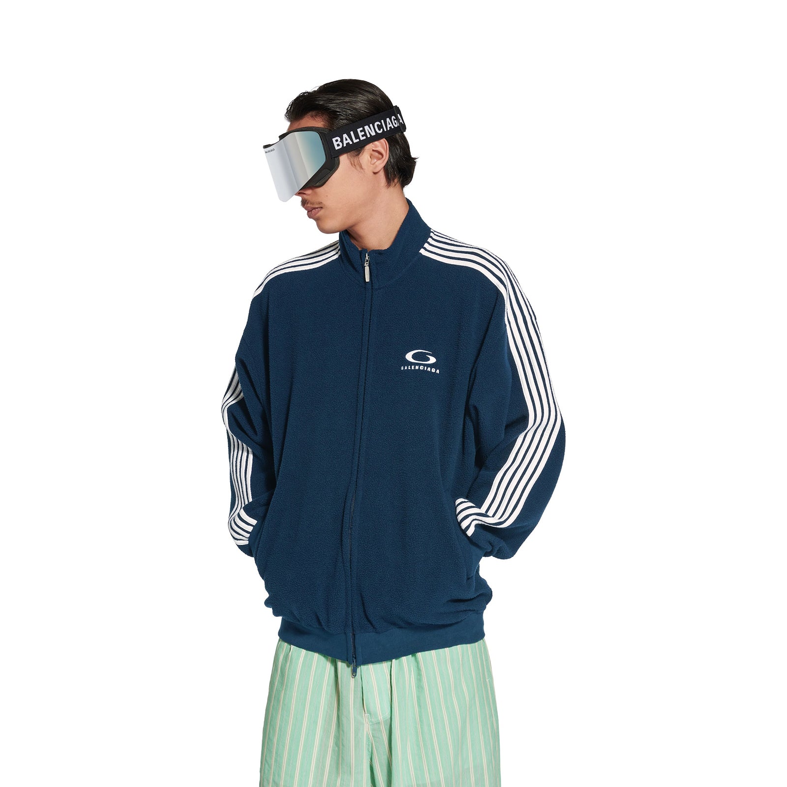 Balenciaga Loop Sports Icon Zip-up Jacket in Navy/White