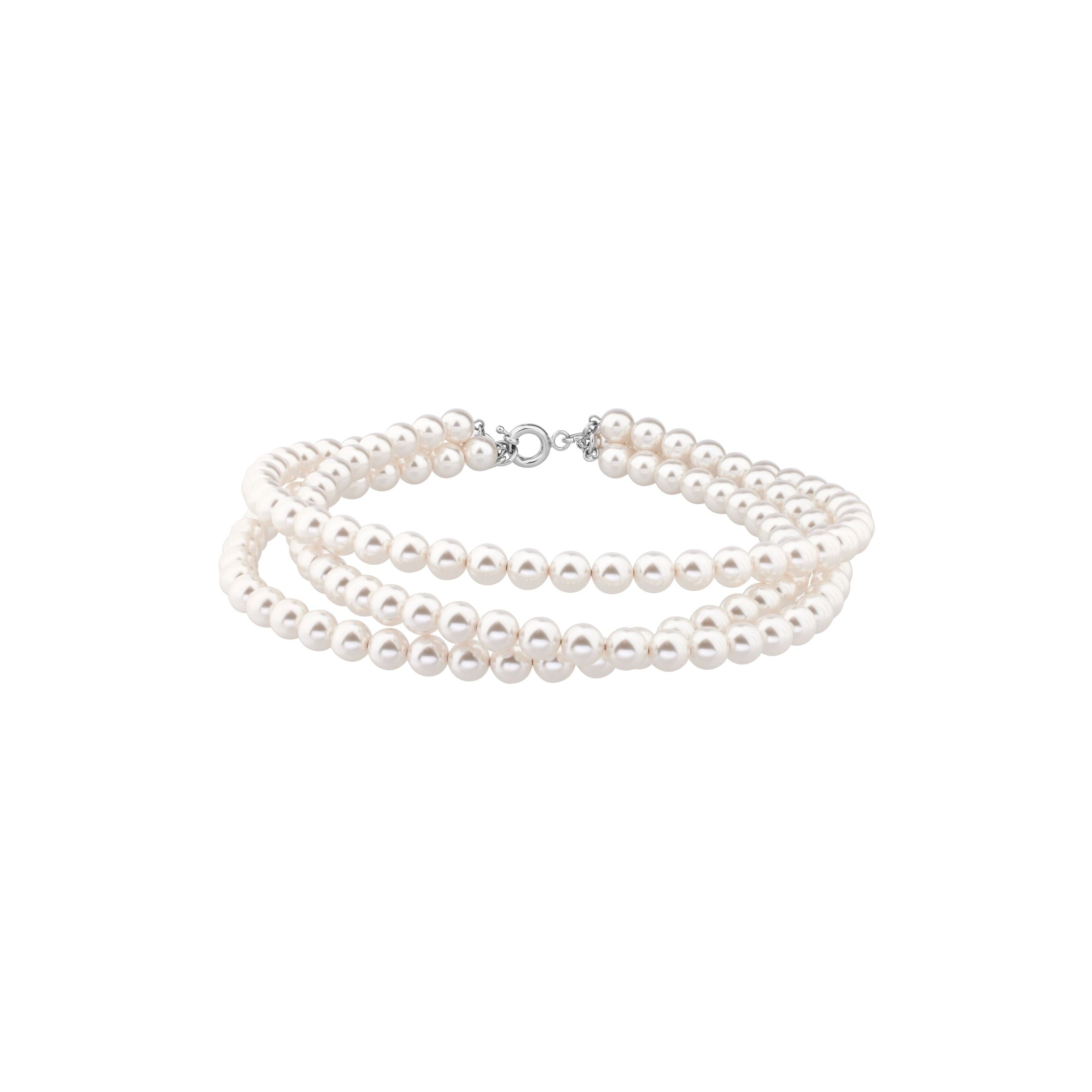 Women's Pearl 3-row Choker in Shiny Silver/white