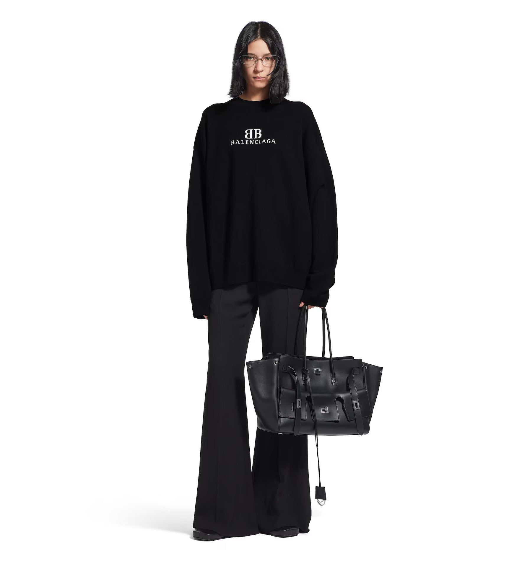 Curved Waist Pants In Black