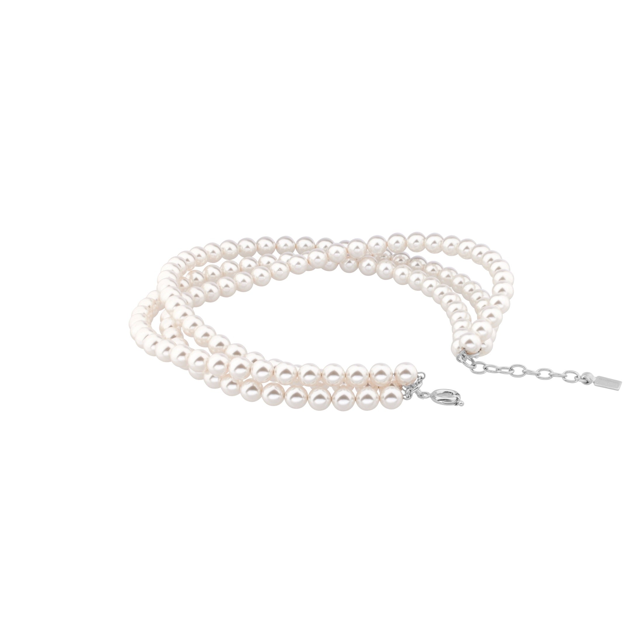 Women's Pearl 3-row Choker in Shiny Silver/white